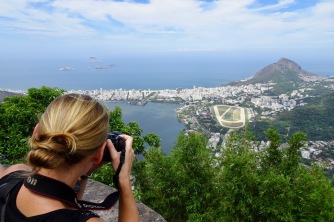 Anna taking pictures at Christ the Redeemer, Rio de Janeiro